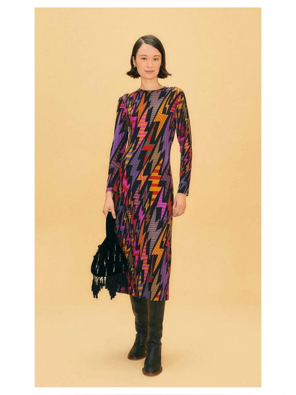 NWOT Anthropologie Farm Rio Midi Dress In Black Lightning Size XS